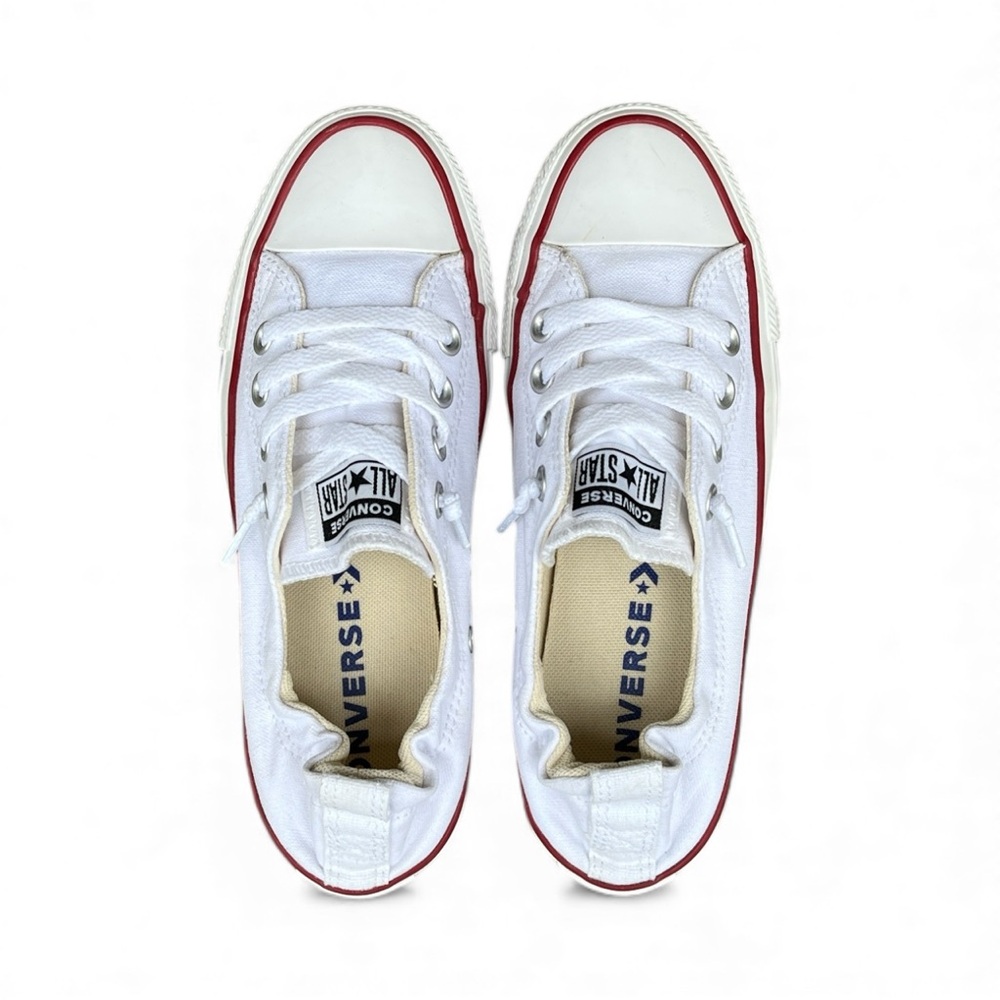 Converse White Sneakers with Red and Navy Stripe - Picture 3 of 13